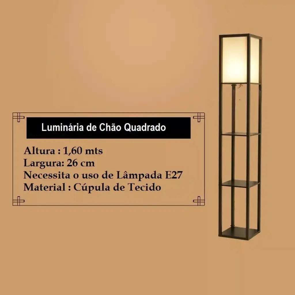 Luminária de Chão Quadrada com Bocal E27